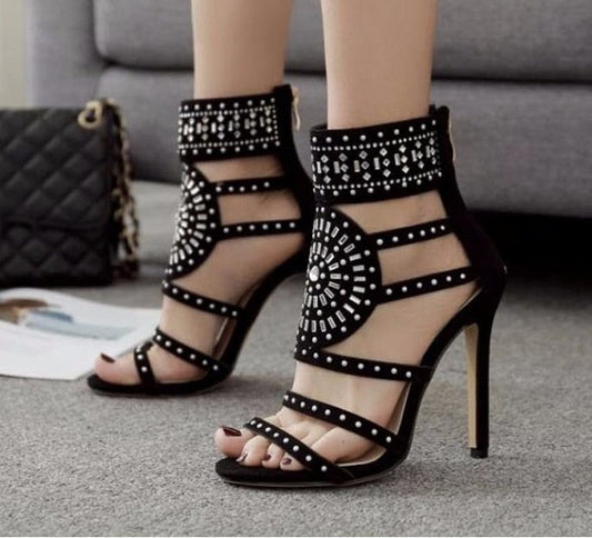 Rhinestone Design High Heel Sandals