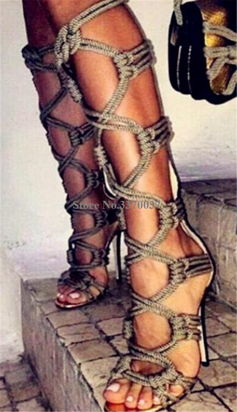 Fashion Open Toe Rope Boots