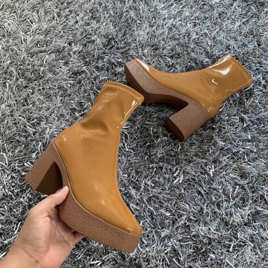 Chunky Heel Square Toe Boots