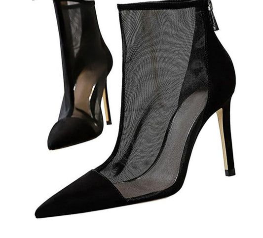 Mesh See Through Ankle Boots