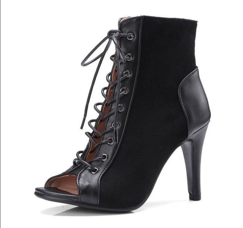 Lace Up Peep Toe Ankle Boots