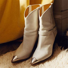 Isabel Marant Inspired Silver Toe Cowboy Ankle Boots