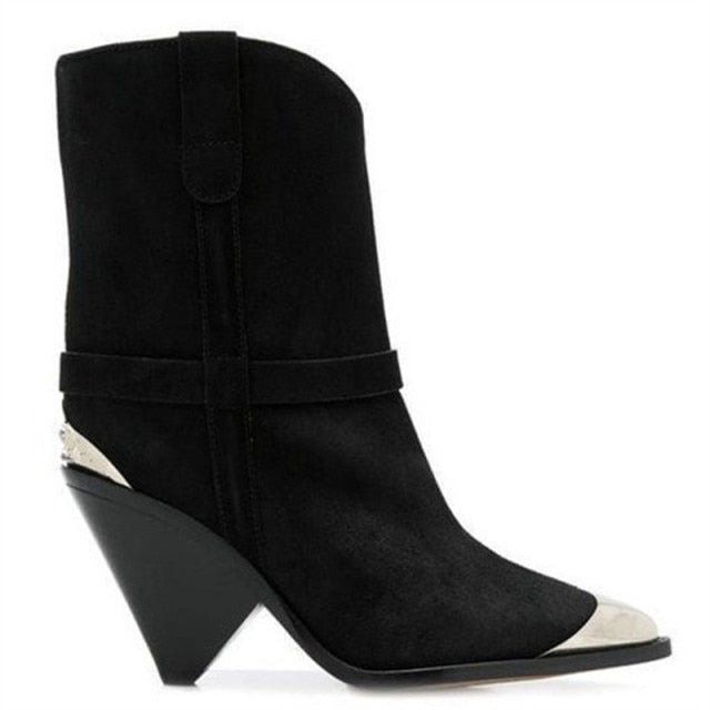 Isabel Marant Inspired Silver Toe Cowboy Ankle Boots