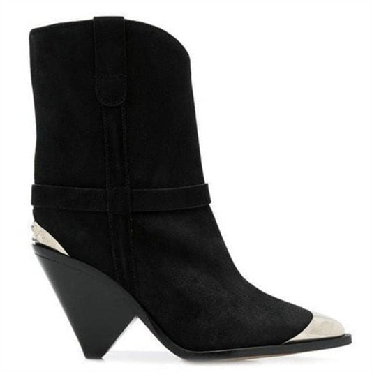 Isabel Marant Inspired Silver Toe Cowboy Ankle Boots