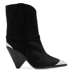 Isabel Marant Inspired Silver Toe Cowboy Ankle Boots