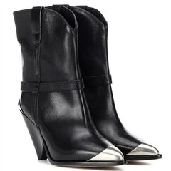Isabel Marant Inspired Silver Toe Cowboy Ankle Boots