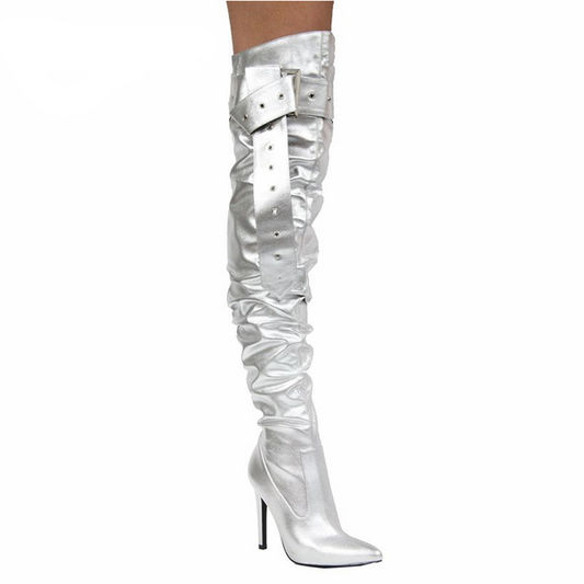 Slouchy Buckle Thigh High Boots