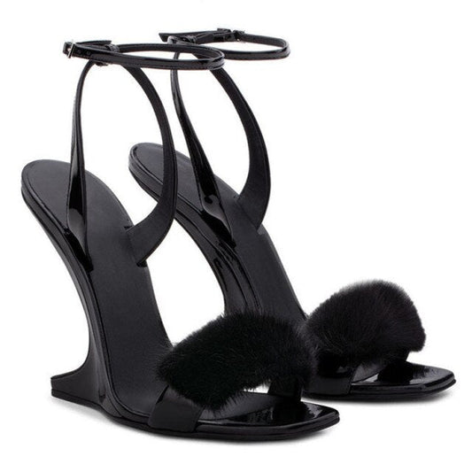 Fur Wedge Sandals