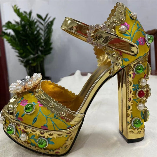 Embroidery Lace Rhinestone Sandals