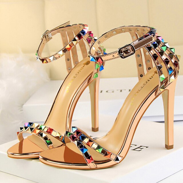 Multicolor Rivet Heel Sandals