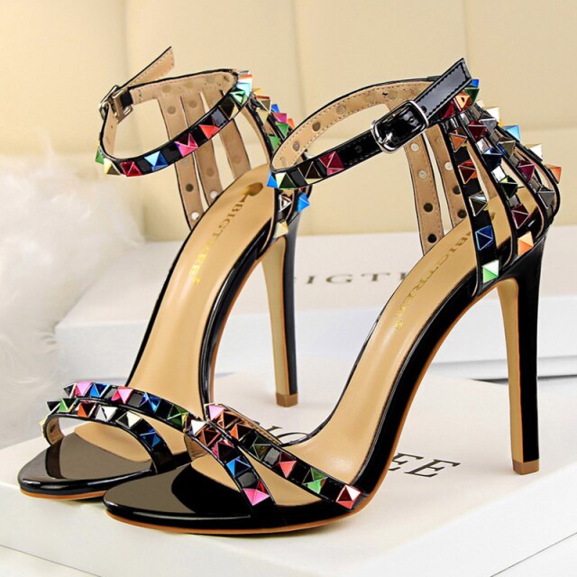 Multicolor Rivet Heel Sandals