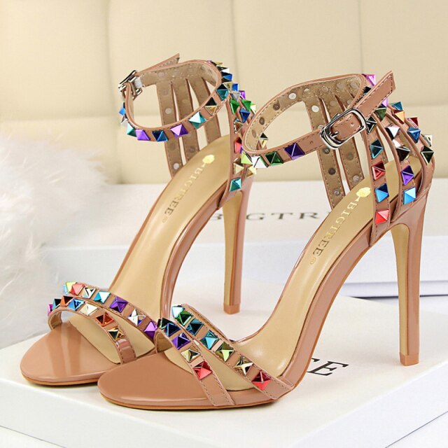 Multicolor Rivet Heel Sandals