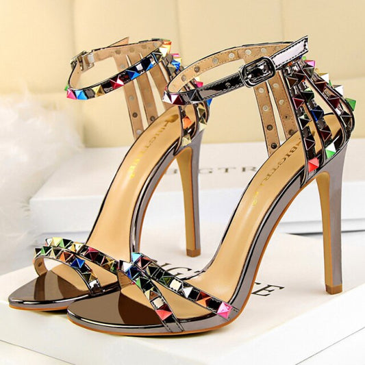 Multicolor Rivet Heel Sandals