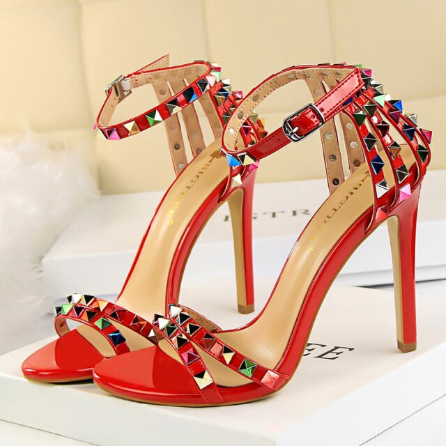 Multicolor Rivet Heel Sandals