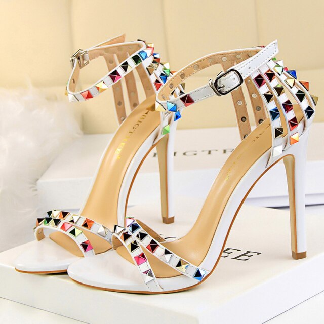 Multicolor Rivet Heel Sandals