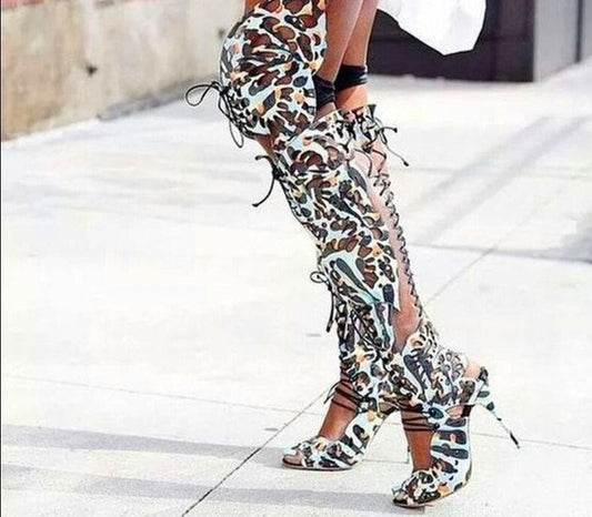 Butterfly See-Thru Lace Up Stiletto Sandals