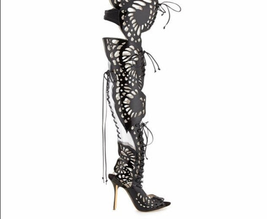 Butterfly See-Thru Lace Up Stiletto Sandals
