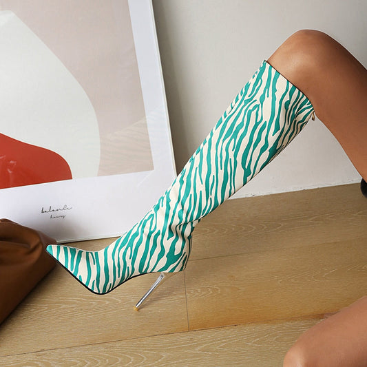 Zebra Pattern Stiletto Boots