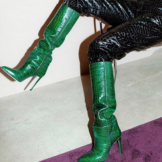 Pattern Knee High Boots