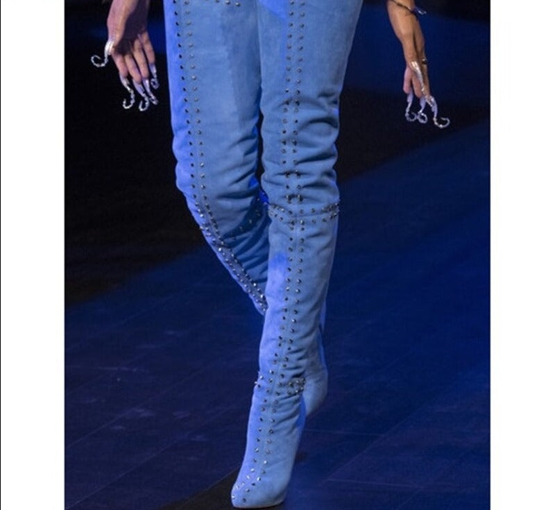 Rivet Studded Thigh High  Boots