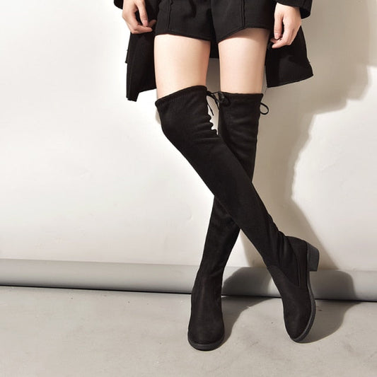 Chunky Heeled Over-the-Knee High Boots