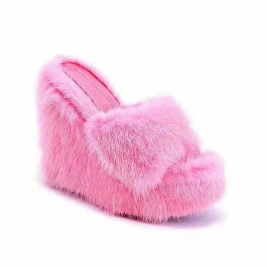 High-heeled Furry Sandals