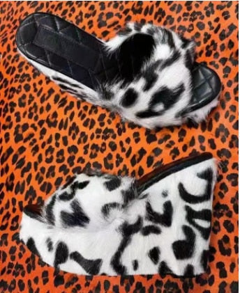 High-heeled Furry Sandals