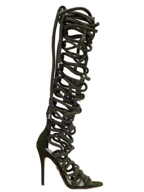 Lace Up Gladiator Knee High Sandal Boots