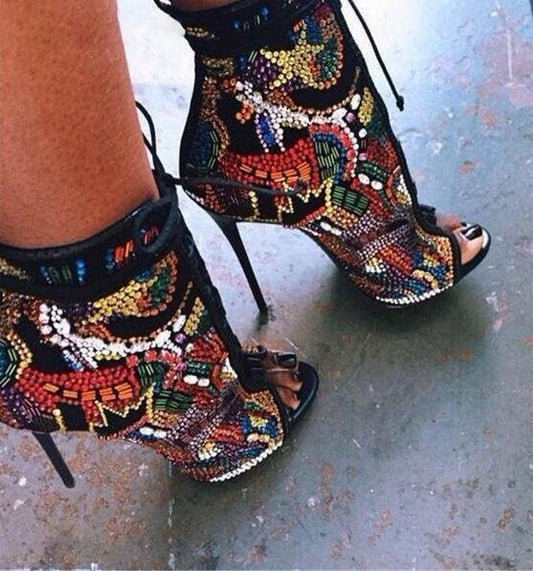 Giuseppe Zanotti Inspired Crystal-Covered Comic Open-Toe Booties