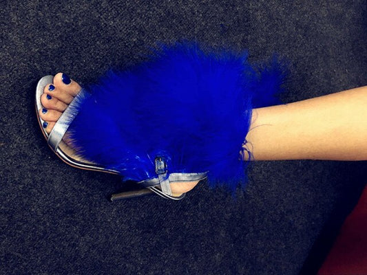 Blue Feather High Heel Sandals