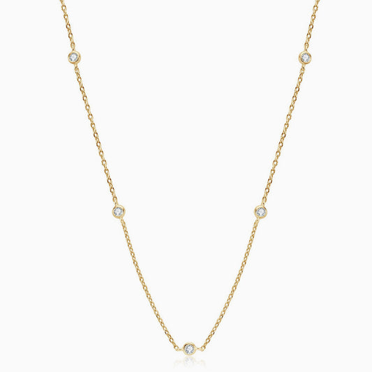Rolo Chain Rhodium Plated Sterling Silver Moissanite Droplet Station Necklace