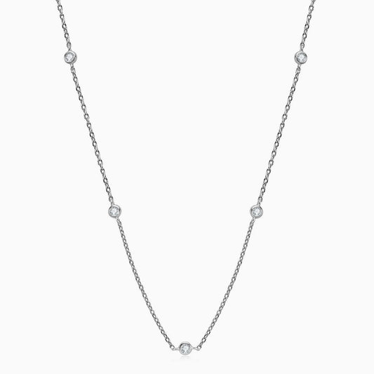 Rolo Chain Rhodium Plated Sterling Silver Moissanite Droplet Station Necklace