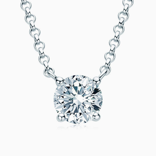Rolo Chain Sterling Sliver Solitaire 1CT Moissanite Pendant Necklace