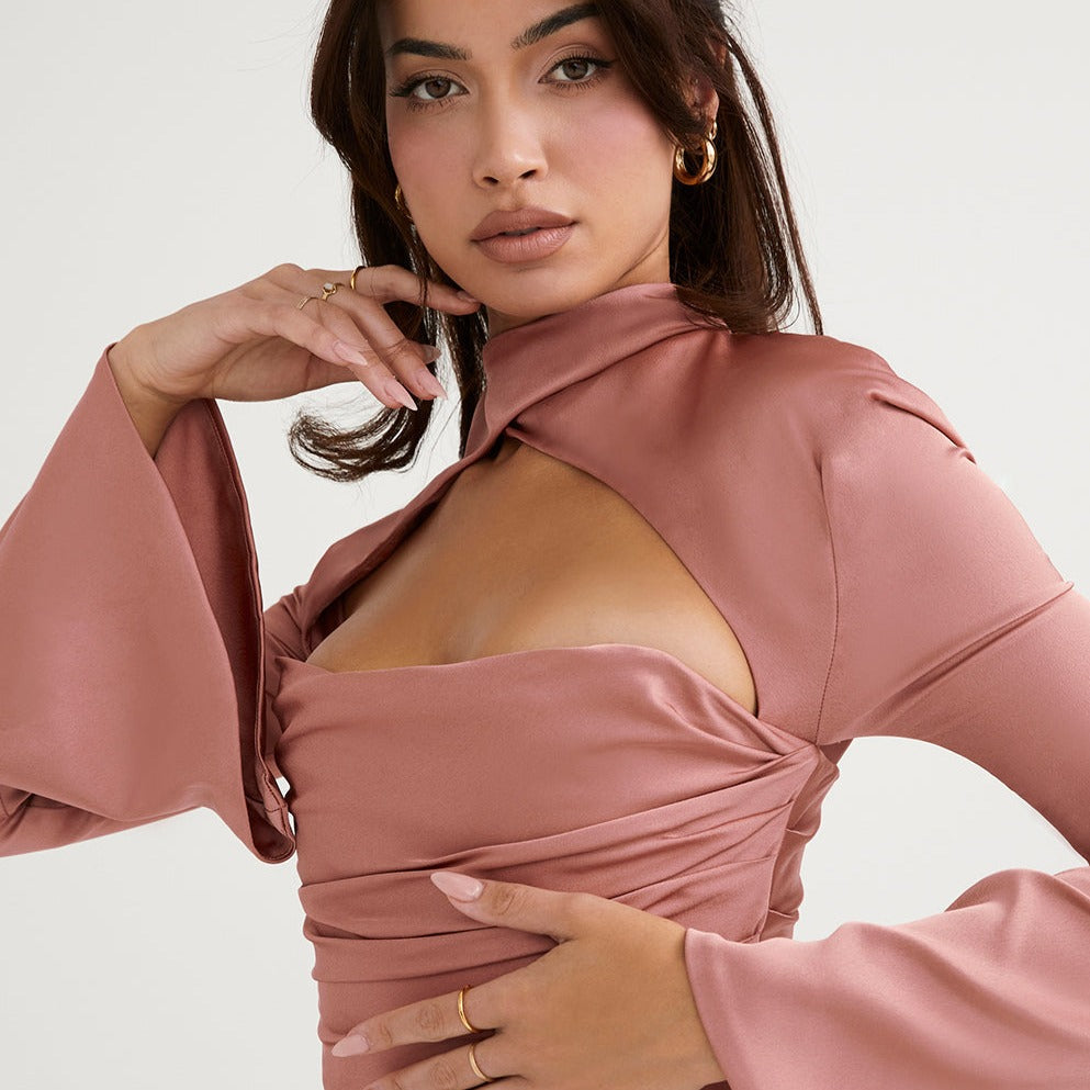 CHIE FLARED SLEEVE HOLLOW OUT MINI DRESS