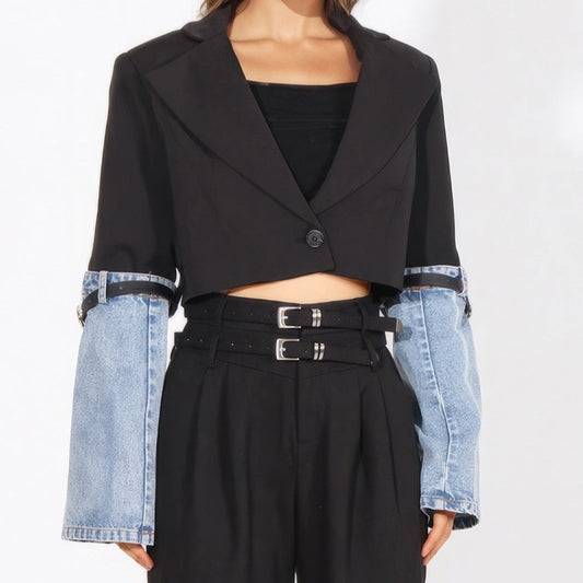 BLACK SHORT BLAZER with DENIM SLEEVES