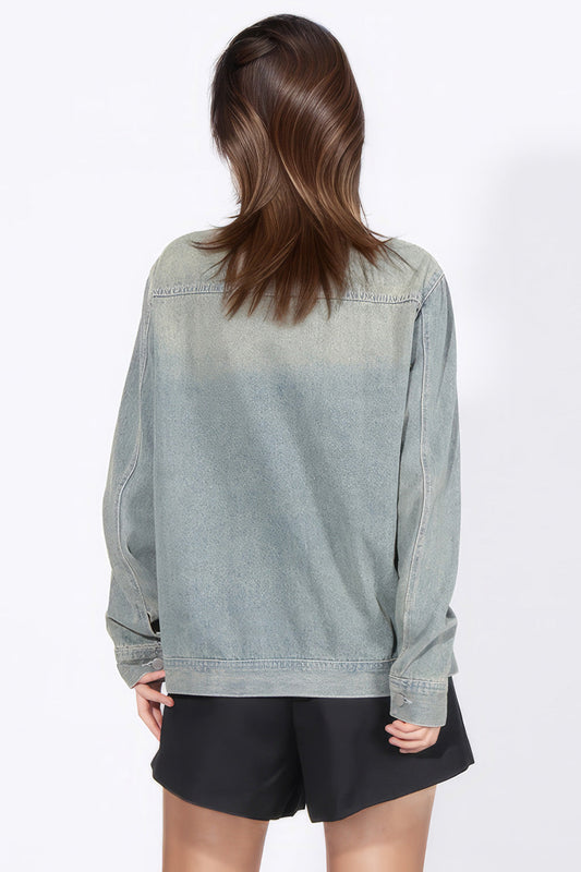 Denim Jacket with Irregular Closure - Blue