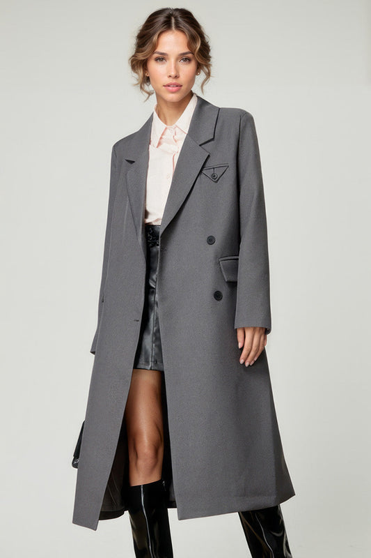 Collared Long Coat - Grey
