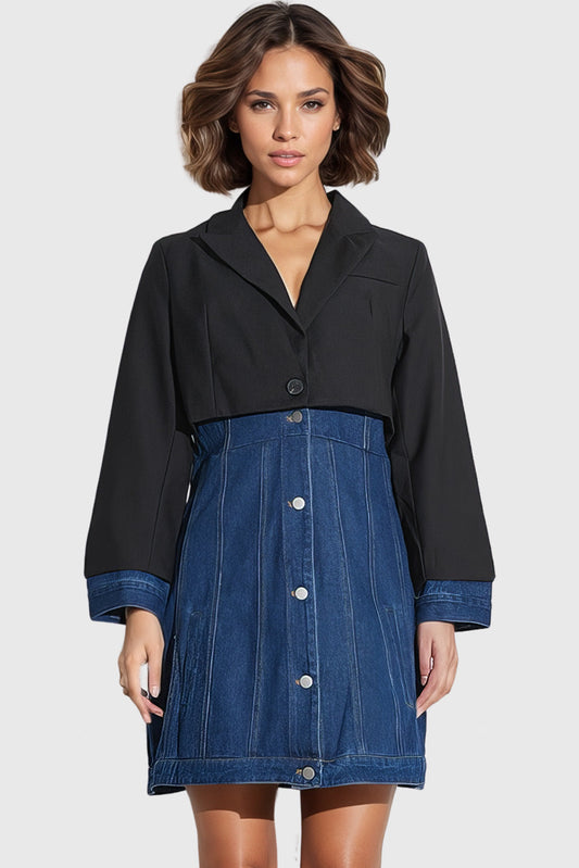 Short Denim Dress with Blazer Detail - Blue