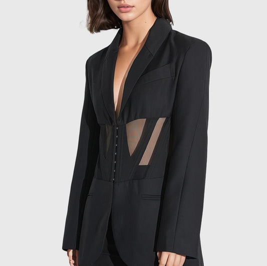 Blazer with Mesh Detail - Black