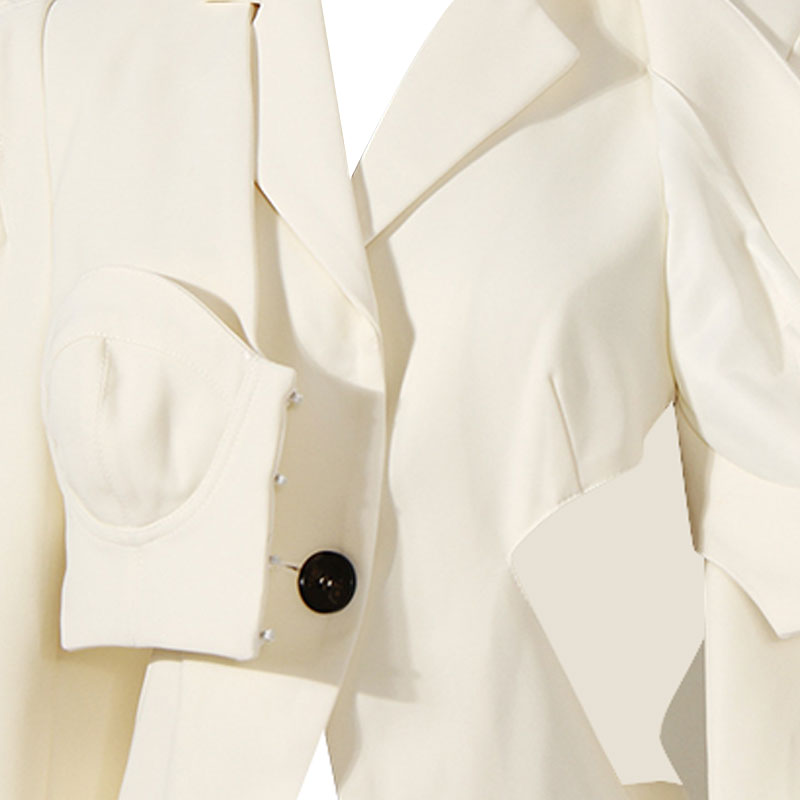 Unique Side Cutout Single Breasted Puff Sleeve Layered Bustier Tailored Blazer