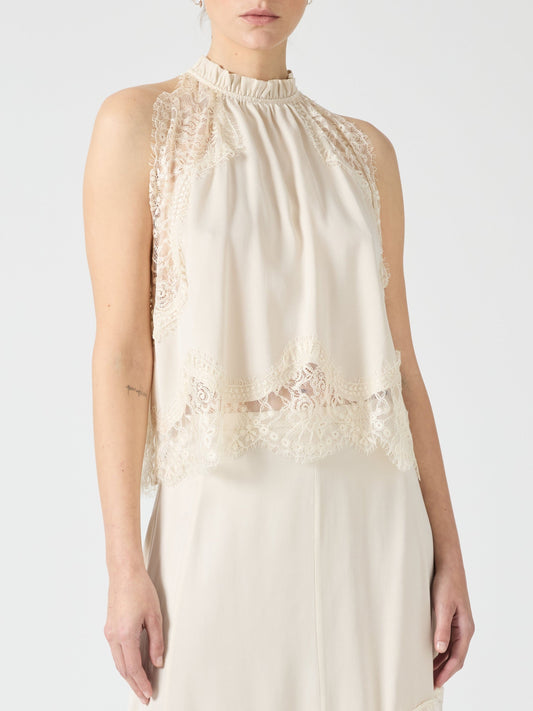 Exquisite Lace Sleeveless Tank Top-White